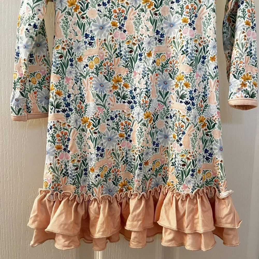 Ollie Jay Bamboo Lounge Dress Nightgown Floral Bunny Garden Easter Girls 12-18M